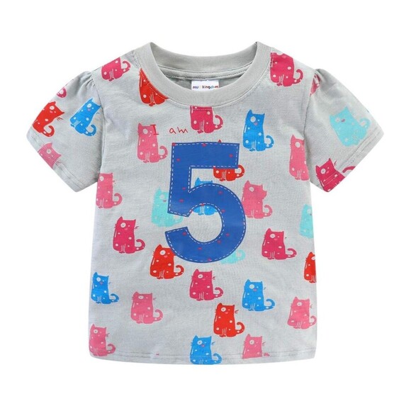 5th Birthday Shirt Girls 5T Short Sleeve Cute Cartoon 5T Kittens - Picture 1 of 6